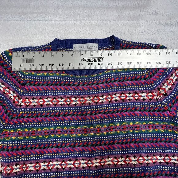 Edina Ronay Women’s Colorful Hand Knitted Sweater Geometric Floral Pullover - Picture 6 of 11